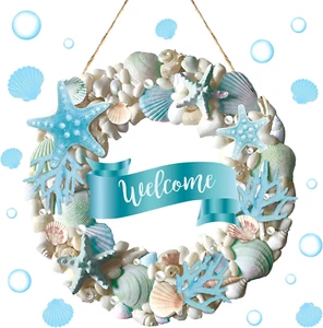 Wesiti Welcome Wooden Coastal Beach Wreath Coastal Wreath for Front Door Welc... - Picture 1 of 6