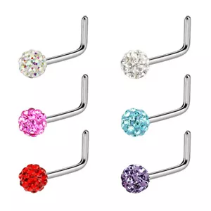 1pc Ferido Gem Ball L-Bend / Shape 20g Nose Ring Stud Screw 316L Surgical Steel - Picture 1 of 10