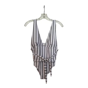 NWT Women's Cupshe Size Medium One Piece Striped Swimsuit Swim - Picture 1 of 8