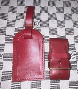 Authentic Louis Vuitton 2 piece Red Leather W/ Gold Hardware Tag & Poignet. - Picture 1 of 18