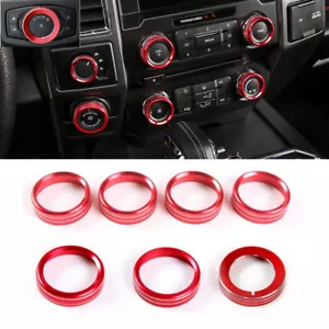 7 Stück Scheinwerfer Klimaanlage Schalter Knopf Zierring für Ford F150 XLT 2016 ab rot - Bild 1 von 5