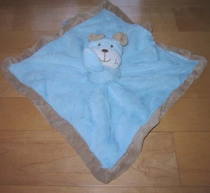 Carter's Blue Brown Trim Puppy Dog Baby Security Blanket Lovey Rattle Satin - Picture 1 of 4