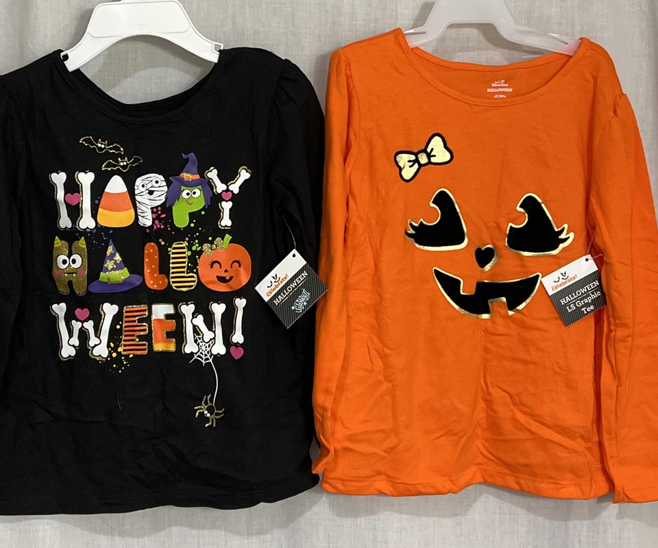 Halloween Pumpkin Jack-o-lantern Long Sleeve T-shirt 4t Cute Scary Orange Bow C3