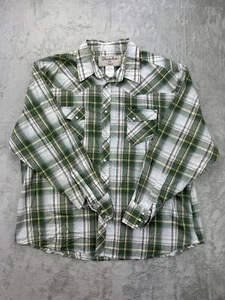 Vintage Wrangler Herren Perle Druckknopf Langarm grün kariert Wrancher Westernshirt 2XL - Bild 1 von 7