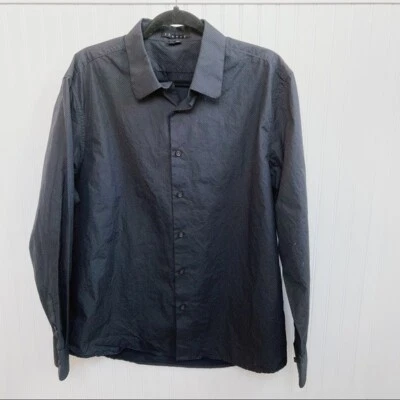 Theory Navy Blue & White Micro Polka Dot Kale NP Cotton Button Up Shirt XXL - Image 1 of 4
