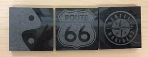 3 Black Marble Tiles Coasters Digital Laser Etching Seatle Mariners Route 66 - Picture 1 of 3