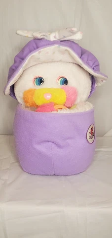 Mattel Vintage 1986 Popples Bibsy White Pink Hair w/ Bonnet Cover