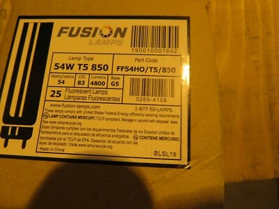 25 Pack  Fusion Lamps F54T5/850/HO T5 High Output Mini Bi-Pin (G5) Base 54W/5000 - Image 1 of 4