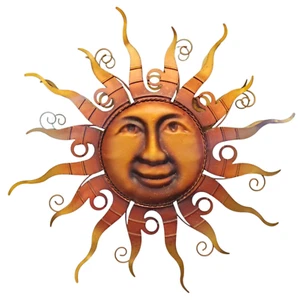 Arte da parete viso sorridente sole metallo rame interno esterno tondo 17" - Foto 1 di 4