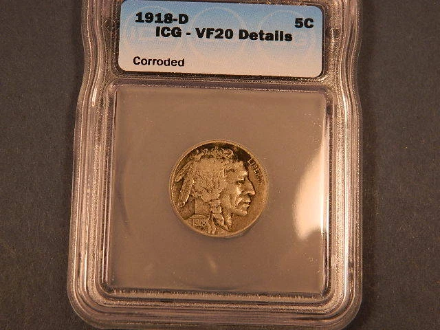 ~1918-D~  BUFFALO NICKEL   ~SEMI-KEY DATE~ ICG VF20 GRADED, CERTIFIED COIN. - Image 1 of 3
