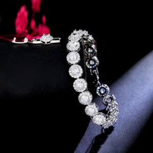 Pulsera Tenis Redonda Micro Pavé Pulsera Joyería a Mano Circonita Cúbica Blanco Regalo - Imagen 1 de 9