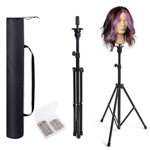 Metal Wig Head Stand with Bag 30 T-Pins Adjustable Mannequin Tripod for Styling