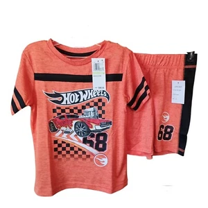 Hot Wheels "WHEELS OF FIRE" Boys Orange Short Set-4-Race Car-Muscle Car - Picture 1 of 5
