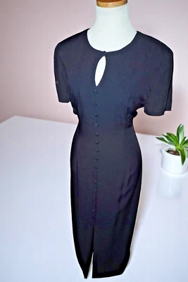 Vintage Donna Ricco Black Midi Dress Size 8 USA Made | 80s 90s Keyhole Neck - Image 1 of 4