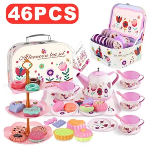 46pcs Kids Children Pretend Play Tin TEA SET Lovely Multi Design Role Pretend - Picture 1 of 12