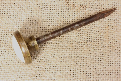 Old Picture Nail Artwork Hanger White Porcelain And Brass Vintage 3 1/4 X 15/16" Cover