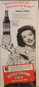 Royal Crown Cola Soda Pop 1944 anuncio vintage Loretta Young - Imagen 1 de 2
