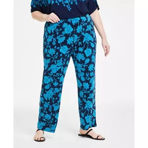 JM Collection Plus Size Elena Floral Printed Wide-Leg Pants Blue Size 2X NWT - Picture 1 of 8