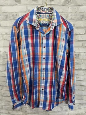 Robert Graham Alaska Tejido Estampado a Cuadros Calce Clásico Mediano Cuadros Azul Naranja Cris Foto 1 de 4