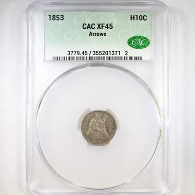 1853 H10C Arrows CACG XF45 - Liberty Seated Half Dime - Popular Type Coin - Image 1 of 4