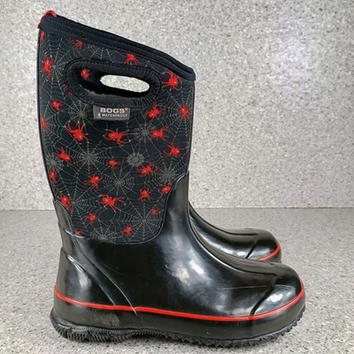 BOGS Niños Impermeable Araña Negro y Rojo Botas Niños Talla 4 Zapatos Foto 1 de 4