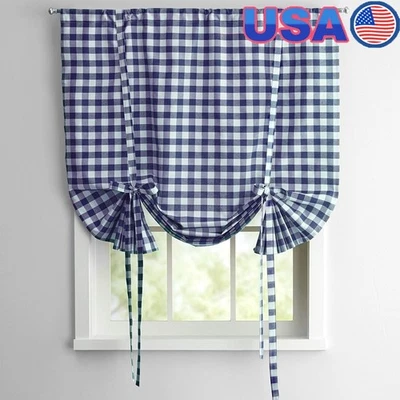 Buffalo Check Tie Up Window Shade Curtain Energy Efficient Single Panel Decor US - Image 1 of 2