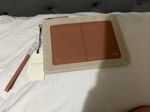 Ted Baker Nishay, Brown and Cream Leather Detail Canvas Pouch - Picture 1 of 8