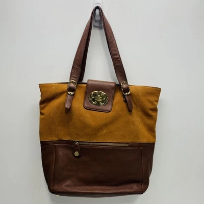 Emma Fox коричневый желтый цветочный кожаный чехол застежки верхняя ручка сумка - Изображение 1 из 4