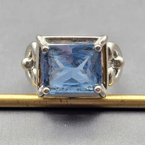 Sterling Silver Blue Sapphire Cathedral Ring Size 6 Scrolled Heart 7.43g Signed - Picture 1 of 13
