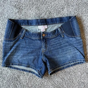 Isabel Maternity Midi Jean Short Sz 6 Med Wash Blue Denim Side Panels 4" Inseam - Picture 1 of 10