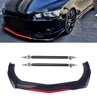 Front Bumper Lip Splitter Spoiler Body Kit Glossy Black Red For Mitsubishi Lanc Foto 1 de 4
