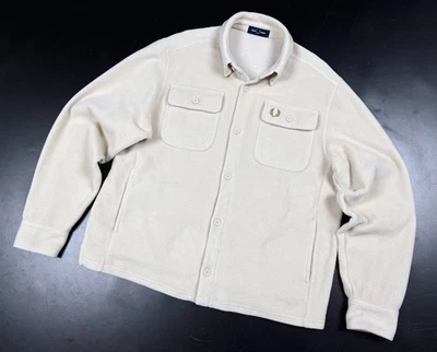 Men's FRED PERRY Beige Fleece Overshirt Button Jacket Casual Size M/L - Image 1 of 4