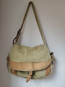 LL BEAN Vintage Canvas Messenger Klappe Feldtasche Lederbesatz Umhängetasche guter Zustand - Bild 1 von 11