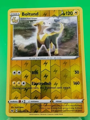 Pokemon Card Boltund Sword & Shield Reverse Holo Rare 076/202 LP - Image 1 of 2