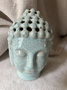 Vintage südasiatischer Buddha Kopf, glasierte Keramik, knisternde Optik selten 4,5" L - Bild 1 von 6