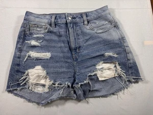 American Eagle Stretch Mom Shorts Size 2 Distressed High Rise Denim Holes School - Picture 1 of 9