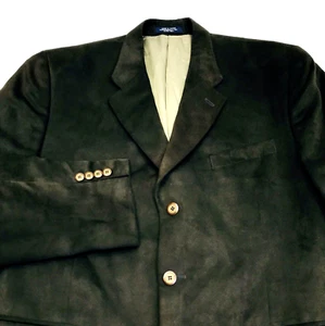 Chaps Ralph Lauren Sport Coat Faux Suede Green 44 Men Microfiber Preppy Academia - Picture 1 of 12