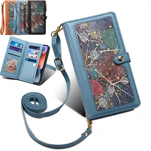 For Google Pixel 6 Pro 7 Pro 7A Card Holder Wallet Zipper Purse Phone Case+Strap - Picture 1 of 28