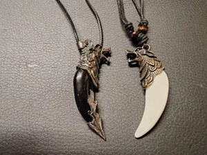 Wolfszahn Kette Wolfkopf Wolfzahn Halskette Wolf Lederkette Kette-Anhänger - Bild 1 von 3