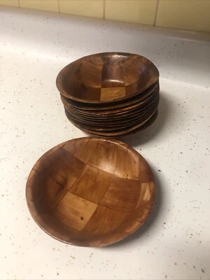 Vintage Woven  Bamboo Salad Bowls Set Of 12 Mid Century Boho One Dozen 6 Inch - Image 1 of 2