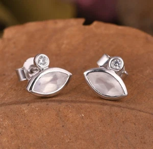Par de pendientes de marquesa con piedras preciosas naturales de oro blanco macizo de 14 k - Imagen 1 de 9