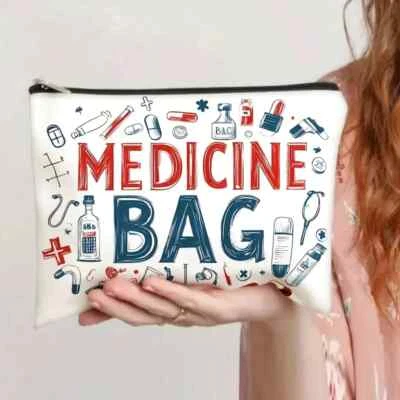 Medicine Bag Red Blue Meds Storage Cosmetics Wash Toiletries Pencil Case