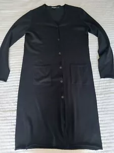 DKNY 100% WOLLE DAMEN schwarze Strickjacke V-Ausschnitt Knopfleiste mit Taschen - Bild 1 von 5