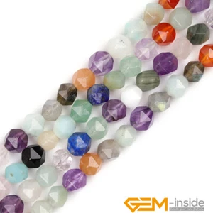 Faceted Natural Colorful Gemstone Polygonal Round Jewellery Making Beads 15" UK - Picture 1 of 34
