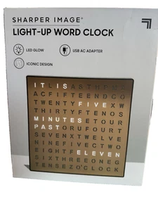 Sharper Image LED Light-Up Word Clock 7.75" Electronic Desk Clock Bronze Color - Picture 1 of 4