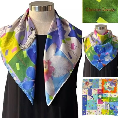 Christian Lacroix Afrodita Brillante Floral Seda Sarga Bufanda 68x68cm HandrollHems Foto 1 de 4