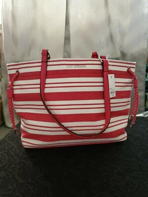 NEW NWT Dana Buchman Pink White Stripe Myla Tote Shoulder Bag - Image 1 of 4