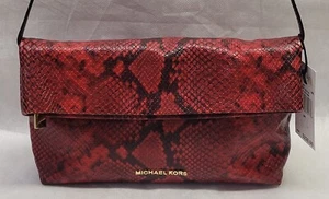 Michael Kors Neu mit Etikett Fold Over Clutch geprägtes Leder rot Schlangenleder KOSTENLOSER VERSAND - Bild 1 von 18