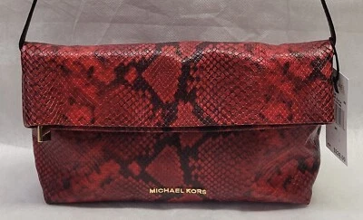MICHAEL KORS NWT Fold Over Clutch Embossed Leather Red Snakeskin FREE SHIPPING - Image 1 of 4