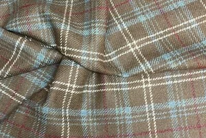 Abraham Moon Tweed Fabric 100% Wool Brown, Blue, Cream, Red Check Plaid REF M134 - Picture 1 of 2